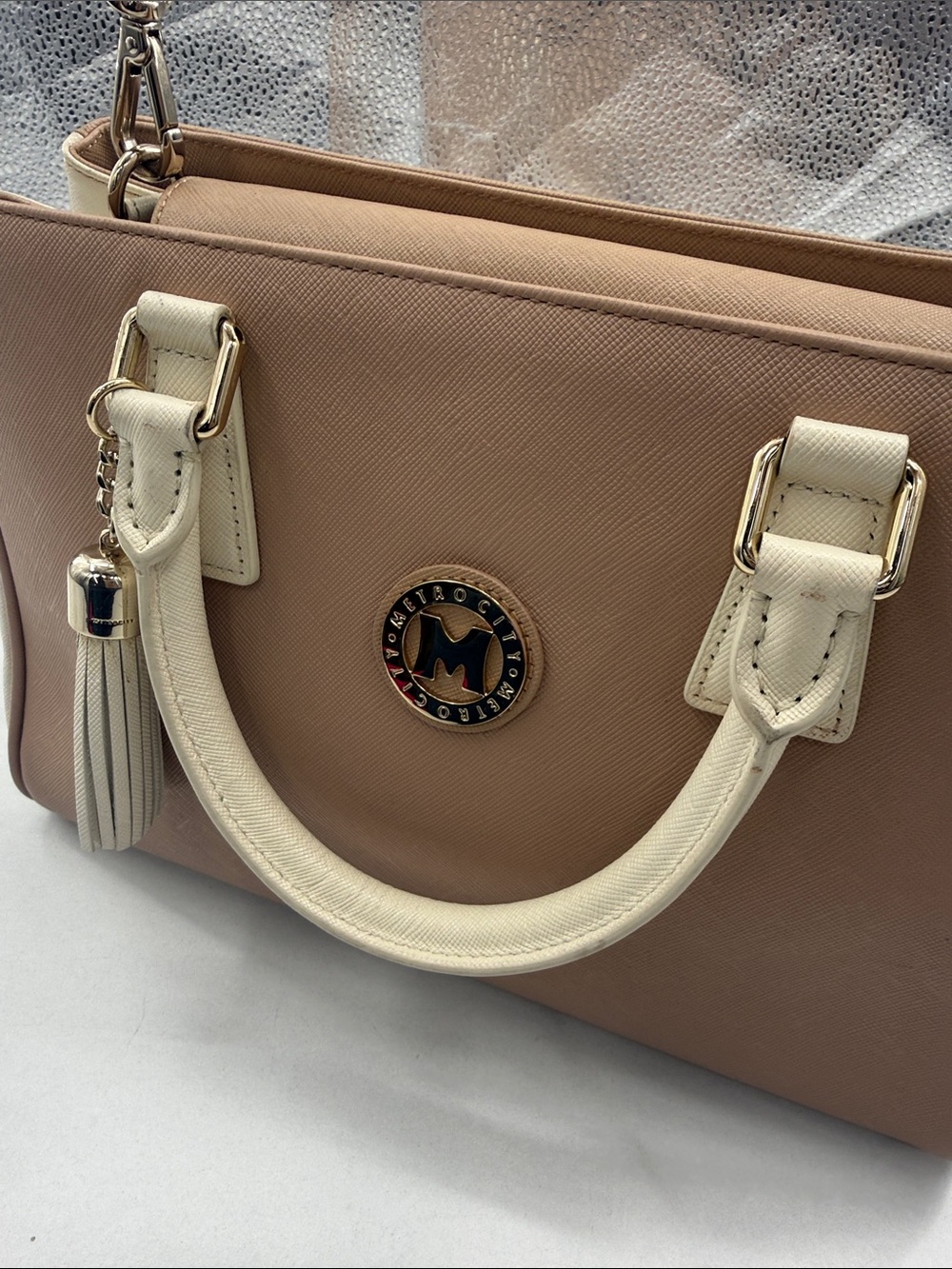 Metro city Structured Blush Satchel with Cream Trim and Tassel Accent - Picture 3 of 15
